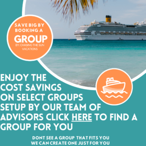 A Book Cruise ship on the beach with the text save big on group bookings. by Chasing the Sun Vacations